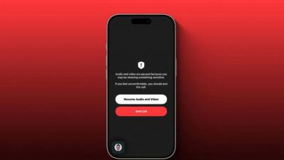 애플의 영상통화 서비스 페이스타임(Facetime)에 새로 추가된 ‘노출 감지’ 기능의 경고 메시지 [이미지 출처=@iDeviceHelpus 엑스 캡처]