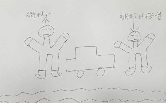 현우씨가 선고 직후 그린 자신의 장래희망. '사람을 돕는 사람이 되고 싶다'는 현우씨의 바람이 담긴 그림이다.