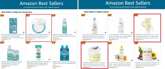 궁중비책의 11개 품목이 아마존 베이비 주요 카테고리 내 베스트셀러에 이름을 올렸다. 제로투세븐 제공.