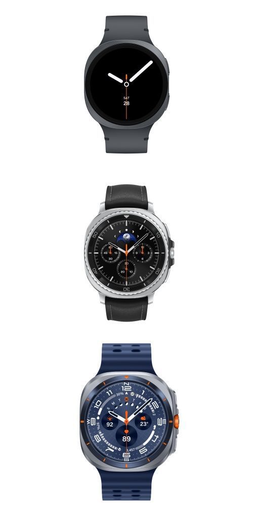 삼성전자 갤럭시 워치8 시리즈와 갤럭시 워치 울트라. 갤럭시 워치8, 워치8 클래식, 갤럭시 워치 울트라.(위쪽부터) 삼성전자 제공