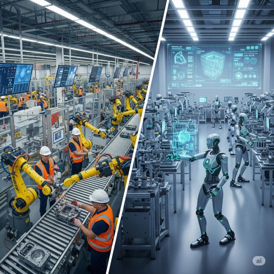 피지컬 AI 제조 공정 전(왼쪽), 후. 경남도 제공