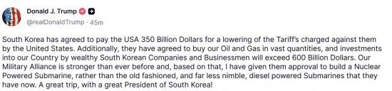 도널드 트럼프 대통령이 30일 자신의 트루스소셜에 올린 글.