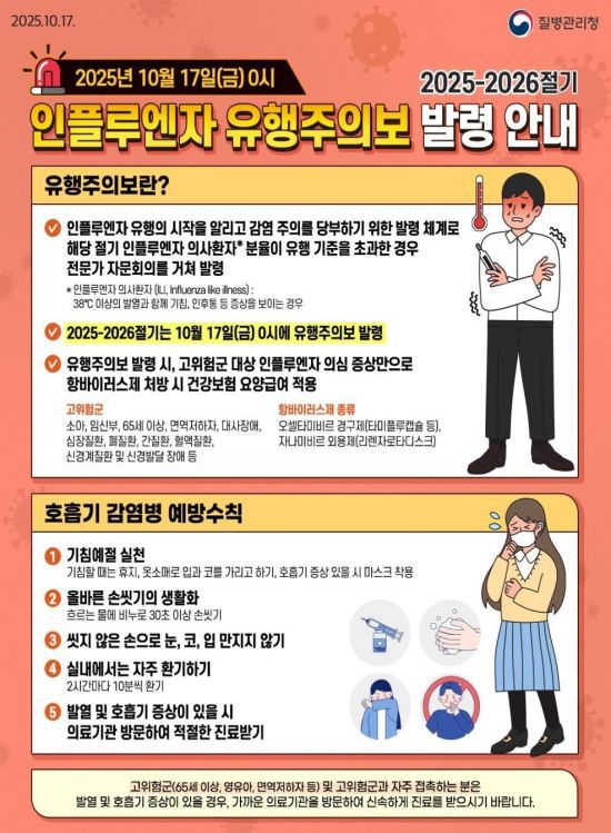 인플루엔자 유행주의보 발령 안내문. 강원도 제공