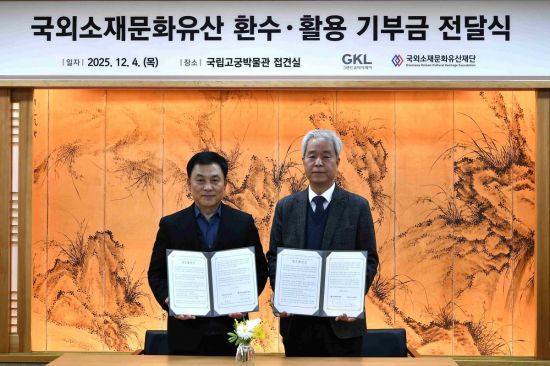 김현기 그랜드코리아레저 본부장(왼쪽)과 곽창용 국외소재문화유산재단 사무총장