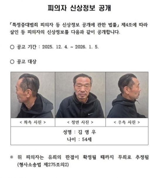 공개된 김영우의 신상. 충북경찰청