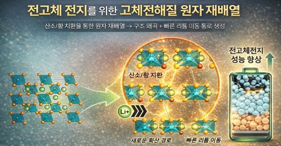 전고체 전지를 위한 고체전해질 원자 재배열 과정(AI생성 이미지). KAIST 제공