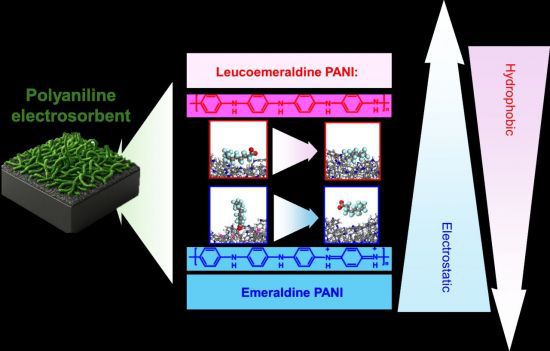 전도성 고분자의 전기적 상태 변화에 따른 과불화화합물 흡착과 탈착 매커니즘.