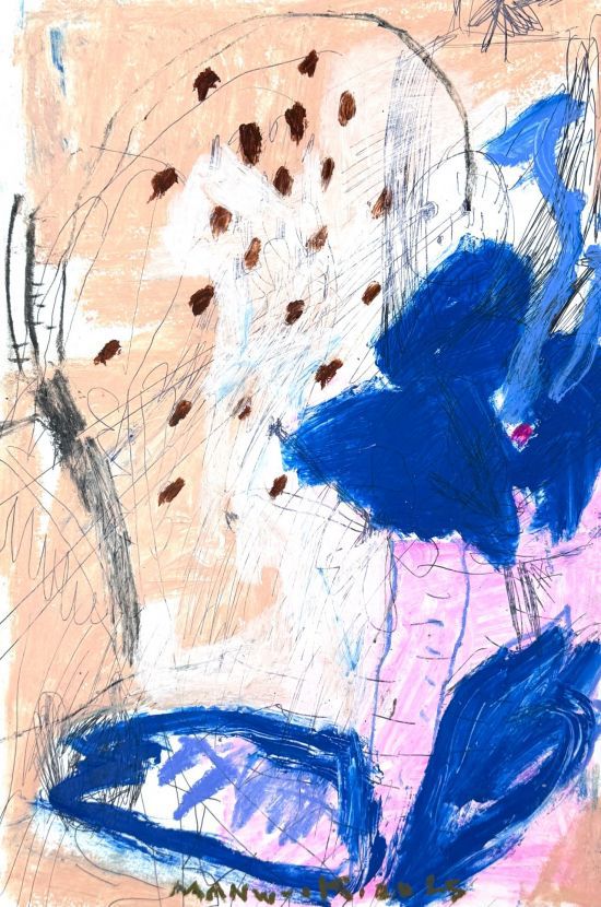 잡초씨채집하기  Collecting weed seeds _ 29.7 x 42 cm _ oil stick, pencil on paper _ 2025 - 57. 갤러리 마리 제공.