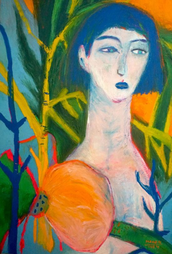 기계인간 humanoid_80.3 x 116.8 x 2.5cm_oil stick on wood panel_2018. 작가 제공