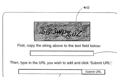 초기 캡차 시스템의 작동 예시. 일부러 글자를 망가뜨려 봇이 판별할 수 없게 막았다. 하이시그널시큐리티 홈페이지