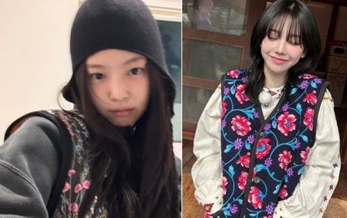 '김장 조끼' 열풍을 일으킨 블랙핑크 '제니'와 에스파 '카리나'. 블랙핑크 제니, 에스파 카리나 인스타그램