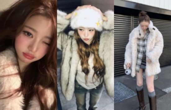 퍼 제품을 착용한 아이브 장원영·레이·다비치 강민경. 인스타그램