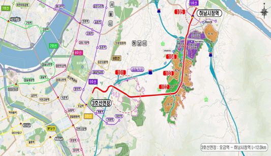 송파~하남간 도시철도 3호선 중전철 노선도.(사진=국토교통부)