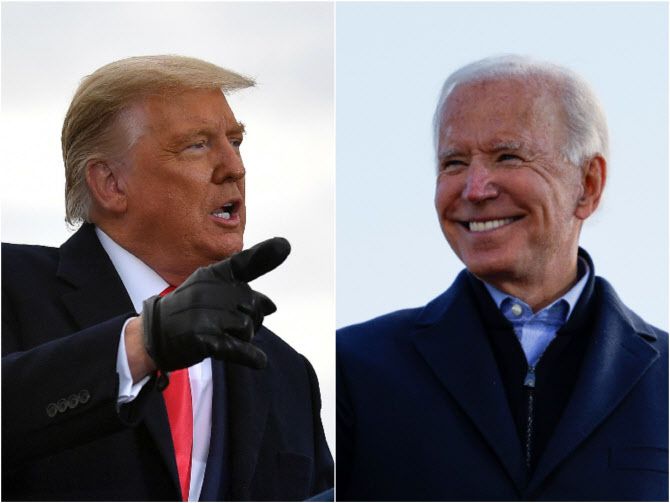 미국 대선에서 맞붙는 도널드 트럼프 대통령(공화당)과 조 바이든 민주당 후보. AFP 제공.