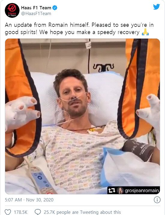 응원해준 팬들에게 고마움을 전하는 로맹 그로장. 사진=로맹 그로장 SNS