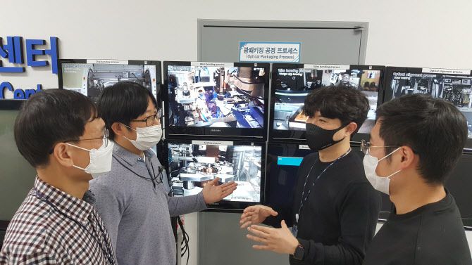 ▲ETRI 연구진과 참여기업 연구진이 광모듈 시제품 제작을 위한 패키징 공정 프로세스를 협의하고 있다.