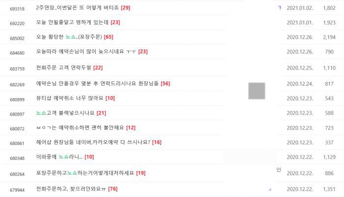 자영업자 카페에는 코로나19 상황 속에서 '노쇼' 피해까지 가중돼 어려움을 호소하는 글들이 게재돼 있다.(사진=자영업자 카페 캡처)