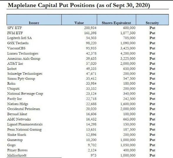 WSB의 다음 타겟으로 지목되는 메이플레인이 숏포지션을 구축한 종목. (출처=김대준 한국투자증권 연구원)