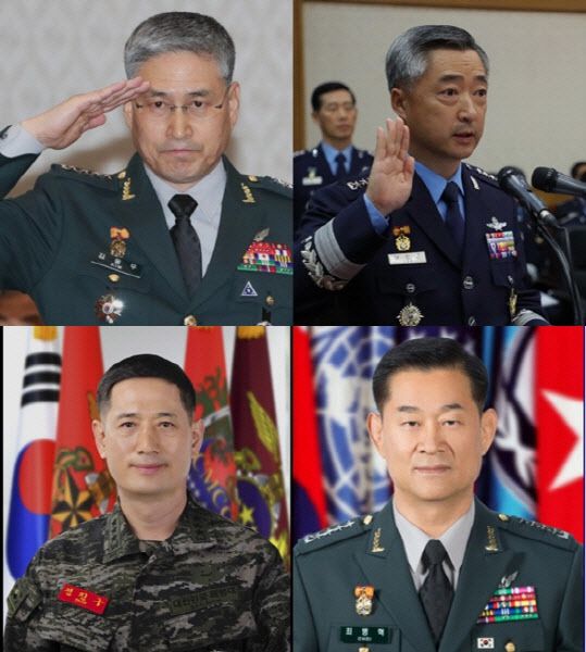 윤석열 캠프에 합류한 김용우 전 육군 참모총장(사진 위 왼쪽부터 시계방향), 이왕근 전 공군참모총장, 최병혁 전 한미연합사 부사령관, 전진구 전 해병대 사령관 (사진=뉴스1)