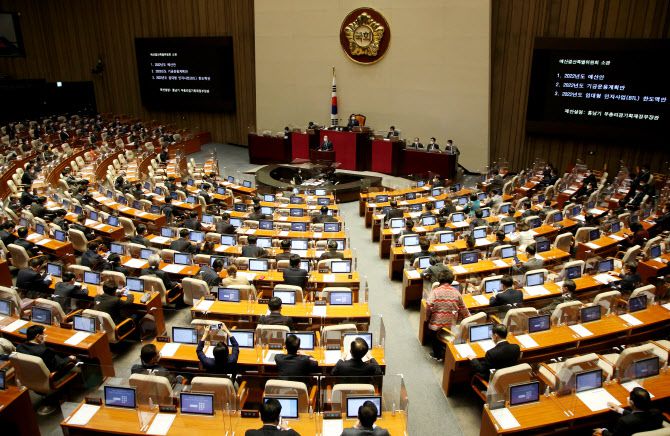 홍남기(단상 위) 경제부총리 겸 기획재정부 장관이 3일 오전 서울 여의도 국회에서 열린 본회의에서 2022년도 예산안 관련 제안설명을 하고 있다. (사진=연합뉴스)