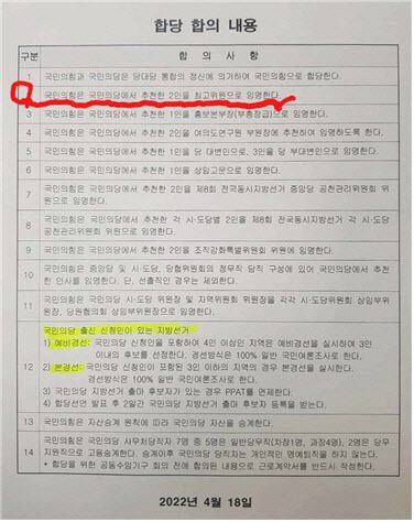 국민의힘-국민의당 합당 합의 내용 (사진=안철수 의원실 제공)