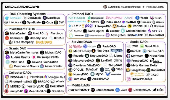 해외에서 여러 종류의 다오가 구성돼 운영되고 있다. (자료=박혜진 바이야드 대표)