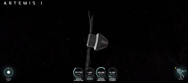 ‘아르테미스 1호’ 실시간 경로 추적 장치 홈페이지에 지구로부터 거리가 나와 있다.(27일 오전 9시 42분 기준).(자료=미국항공우주국)