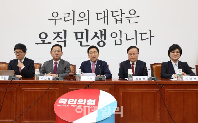 김기현(가운데) 국민의힘 대표가 20일 서울 여의도 국회에서 열린 최고위원회의에서 모두발언을 하고 있다. (사진=이데일리 노진환 기자)