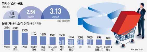 국내 상장사들의 자사주 소각 규모는 2021년 2조5408억원에서 지난해 3조1356억원으로 증가했다. 올해도 현대차(005380), KB금융(105560), 기아(000270), 메리츠화재(000060), 크래프톤(259960), 하나금융지주(086790), 신한지주(055550), 메리츠증권(008560), SK(034730), 메리츠금융지주(138040), 미래에셋증권(006800) 등이 자사주 소각 계획을 밝혔다. (사진=이미나 기자)