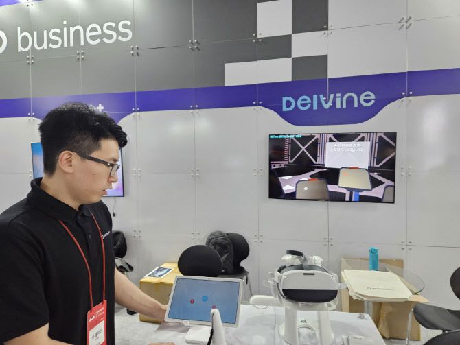 델바인은 ‘편측무시증후군’ 환자들을 위한 XR 진단 프로그램을 선보였다. (사진=김정유 기자)