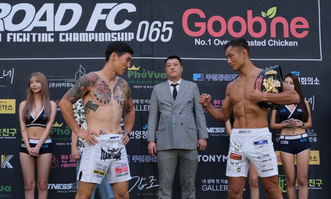 ‘귀화 파이터’ 난딘에르덴(왼쪽)은 데바나 슈타로(오른쪽)와 한일전을 치른다. 사진=ROAD FC