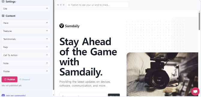 ‘미쏘(홈페이지 생성AI ‘미쏘(www.mixo.ai)’’로 기자가 만든 삼데일리 사이트. IT전문 매체의 홈페이지를 부탁했는데, 커스터마이징하려면 유료로 돈을 내야 한다.
