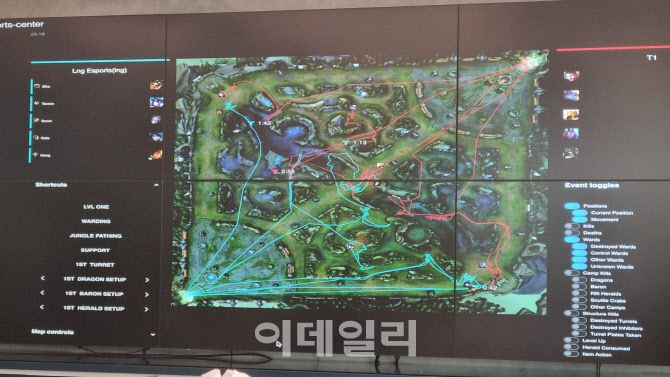 팀 리퀴드 구단의 리그오브레전드 8강 경기를 분석한 화면(사진=김가은 기자)