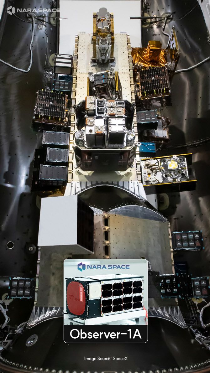 팰컨9 로켓에 탑재된 옵저버 실물 사진.(사진=나라스페이스테크놀로지)