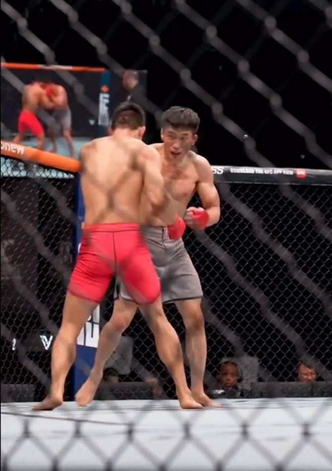 이창호가 중국의 샤오룽을 몰아붙이고 있다. 사진=UFC