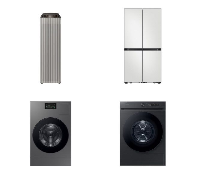 ‘제27회 올해의 에너지위너상’에서 ‘에너지위너상’을 수상한 ‘비스포크 큐브 에어 인피니트 라인’, ‘비스포크 AI 하이브리드’, ‘비스포크 AI 콤보’, ‘비스포크 그랑데 건조기 AI’. (사진=삼성전자)