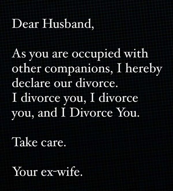 두바이의 공주가 자신의 인스타그램에 올린 이혼 통보. (사진=인스타그램 캡처)