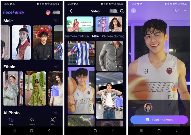 무료 딥페이크 앱 화면 예시. 이용자가 원하는 영상을 골라 본인의 얼굴을 입힐 수 있다.(사진=딥페이크 앱 화면)