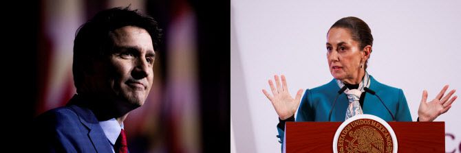 쥐스탱 트뤼도 캐나다 총리와 클라우디아 셰인바움 멕시코 대통령(사진=로이터)