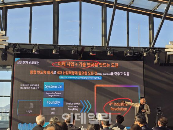 정은승 삼성전자 고문이 13일 앰배서더 풀만 호텔에서 ‘AI와 반도체 산업’을 주제로 발표를 하고 있다(사진=윤정훈 기자)