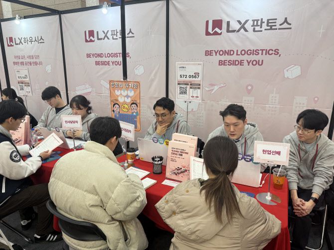 LX판토스 직원들이 이달 초 서울의 한 대학에서 열린‘LX그룹 캠퍼스 리크루팅’에서 채용 상담을 진행하고 있다.(사진=LX판토스)
