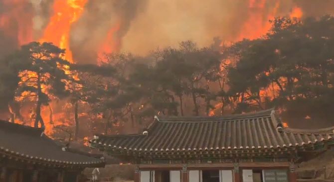 의성 산불로 전소된 운람사 화재 발생 직전 모습. sns 갈무리