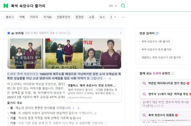 AI 브리핑이 제시한 정보에 숫자가 표기 돼 있는데 그 숫자 위에 마우스를 대면 출처가 표기된다.