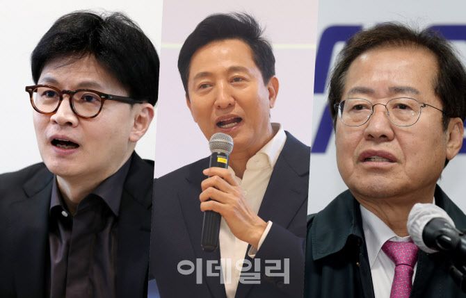 왼쪽부터 한동훈 전 국민의힘 대표, 오세훈 서울시장, 홍준표 대구시장. (사진 = 이데일리)