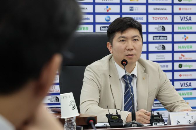 22일 서울 송파구 올림픽회관에서 열린 제2차 대한체육회 이사회에서 유승민 대한체육회장이 발언하고 있다. 사진=연합뉴스