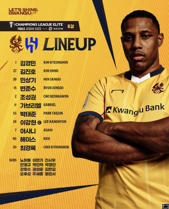 광주FC 선발 명단. 사진=광주FC