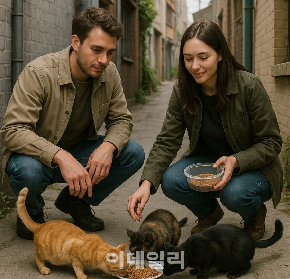길고양이에게 급여 중인 케어테이커의 모습(사진=챗GPT)