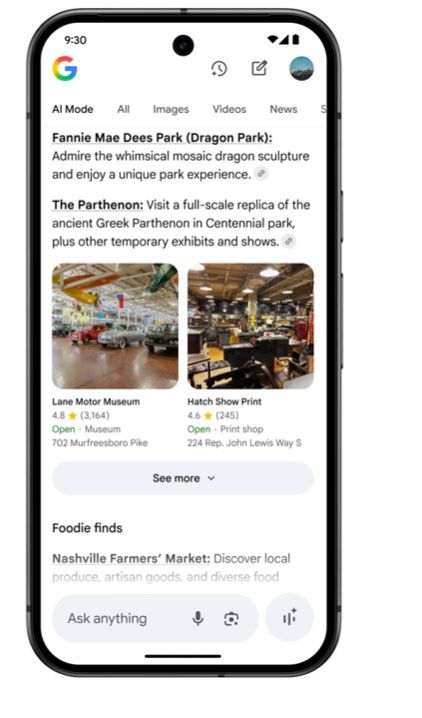 AI 모드로 물어보세요. 검색 결과 페이지 또는 안드로이드 및 iOS용 구글 앱의 바로가기를 통해 사용할 수 있다. 출처=구글 블로그