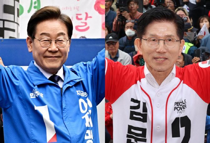 대구 유세에 나선 이재명 당시 더불어민주당 대선 후보(왼쪽)와 부산 유세에 나선 김문수 국민의힘 대선 후보. (사진=이데일리DB, 연합뉴스)
