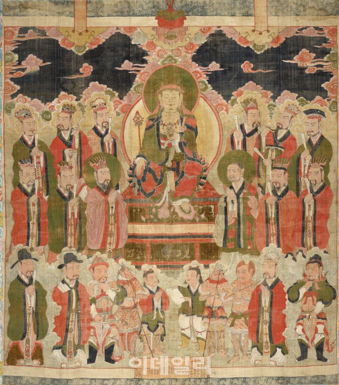 ‘지장시왕’, 영지(16세기 활동), 조선 1586년, 삼베에 색, 196.1×175.8cm, 일본 스오코쿠분지. (사진=국립중앙박물관)